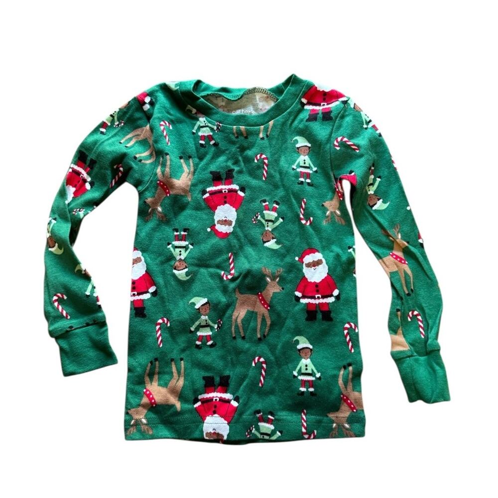 Carter's Toddler Boy's‎ Santa & Reindeer Green Christmas Pajama Set Size 2T